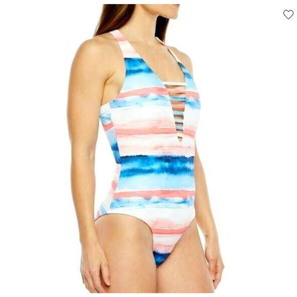 Peyton Parker Tank Swimsuit Womens XXL Stripe One Piece Swimwear White Blue NWT - Picture 2 of 10